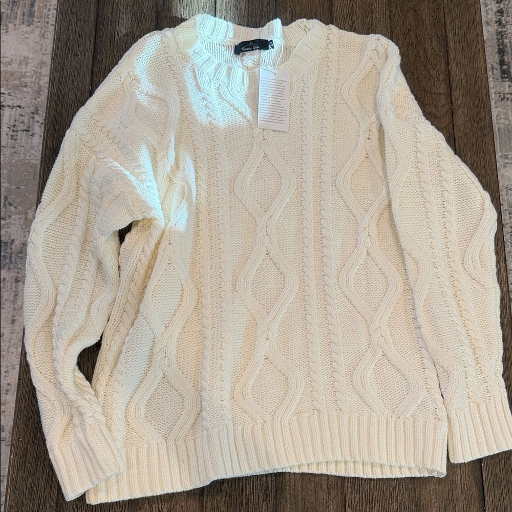 Trendy queen Cable Knit Crewneck Sweater - Cream XS